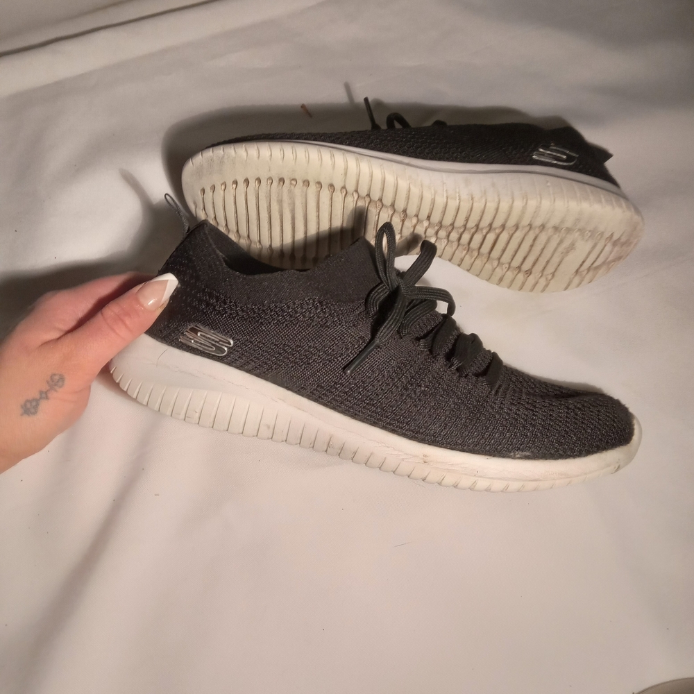 Skechers Black Lace-Up Sneakers with White Sole